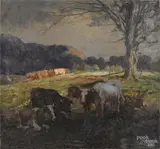 landscape with cows by George Glenn Newell, oil on canvas, offered Apr 2018