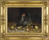 hen and chicks by Ben Austrian, oil on canvas, offered Apr 2018