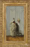 interior scene of a woman with a mandolin by Louis Monzies, oil on canvas, offered Apr 2018