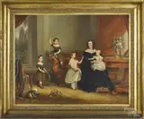 interior scene with a mother and four children by Charles Dickinson Langley, oil on canvas, offered Apr 2018