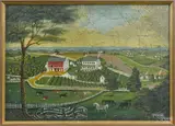 view of Daniel B. Lorah's Farm In Unter Heidelberg Township Berks County PA by Charles C. Hofmann, 1872, oil on canvas, offered Apr 2018