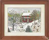 winter landscape by Hattie Brunner, watercolor and gouache, offered Apr 2018
