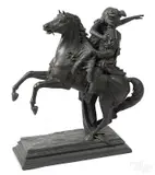man and woman on horseback by R. Bartoletti, patinated bronze, offered Apr 2018
