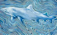 Electric Shark by Lowell Nesbitt, 1981, oil on canvas (unstretched), sold May 2022