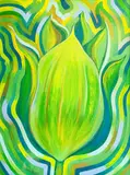 Electric Tulip in Green by Lowell Nesbitt, 1980, acrylic on paperboard, sold May 2022