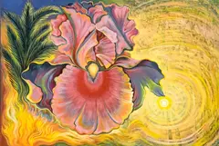 Florida Fire Iris by Lowell Nesbitt, 1983, oil on canvas (unstretched), sold May 2022