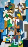Untitled (Geometric Composition) by Leonard Alberts, 1978, oil on canvas, sold May 2022