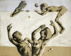 Ball Games by Michael Ayrton, 1949, pastel, charcoal, graphite on buff paper, sold May 2022