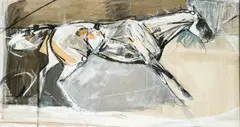 Riderless Horse by Jo Taylor, mixed media on paper, sold May 2022
