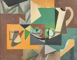 Untitled (Still Life with Apples and Pitchers) by Leonard Alberts, 1951, oil on canvas, sold May 2022