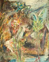 Untitled (Abstract Floral Composition) by James Joseph DeMartis, oil on masonite, sold May 2022