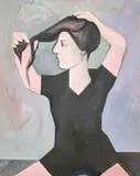 Untitled (Figure Untying Hair) by Leonard Alberts, oil on canvas, sold May 2022