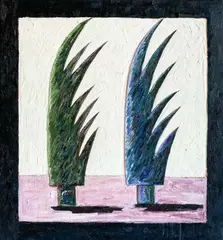 The Wind Demons by Rex Lau, 1982, oil on hydrostone mounted to wood, sold May 2022