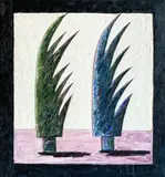 The Wind Demons by Rex Lau, 1982, oil on hydrostone mounted to wood, sold May 2022