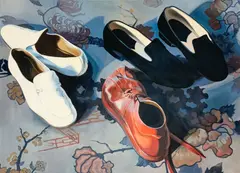 Five New Shoes by Lowell Nesbitt, 1975, oil on canvas (unstretched), sold May 2022