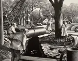 Untitled (Pipeline construction in a New England town) by Edward Arthur Wilson, lithograph, sold May 2022
