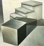 Cube with Stairs by Lowell Nesbitt, 1968, oil on canvas, sold May 2022