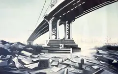 Manhattan Bridge II by Lowell Nesbitt, 1975, oil on canvas (unstretched), sold May 2022