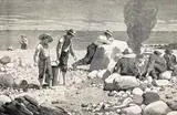 Sea-Side Sketches- Clam Bake by Winslow Homer, 1873, woodcut, sold May 2022