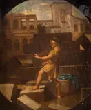 Amphion rebâtit les murs de Thèbes by Thomas Blanchet, Toile à vue ovale, sold Apr 2023