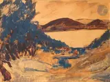 Village au bord du golfe by André Dunoyer de Segonzac, Encre et aquarelle, sold Apr 2023