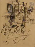Le Tir et le cimetière by Francis Gruber, 1935, Encre et rehauts de gouache sur papier calque, sold Apr 2023