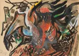 Combat de coqs by Édouard Pignon, 1959, Encre, lavis d’encre, crayons gras et rehauts de gouache, sold Apr 2023