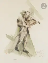 Violoniste by Luc Simon, 1961, Aquarelle, sold Apr 2023