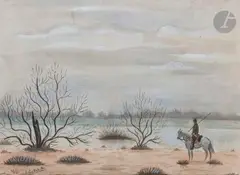 Camargue, cavalier au bord de l’étang by Jean Godebski, Gouache, sold Apr 2023