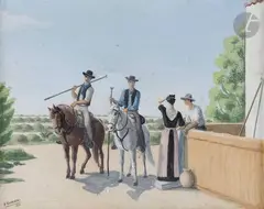 Les Gardians by Jean Godebski, 1932, Gouache, sold Apr 2023