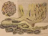 Composition by Eugenio Granell, 1958, Encre et aquarelle, sold Apr 2023