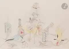 Composition by Jorge Camacho, 1973, Mine de plomb et crayon gras, sold Apr 2023