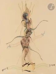Orquidea VII by Jorge Camacho, 2002, Encre et crayons de couleurs, sold Apr 2023