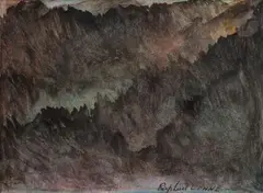 Paysage noir by Le Facteur Lonné, 1969, Aquarelle, sold Apr 2023