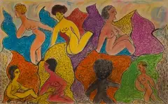 Baigneuses by Le Facteur Lonné, 1974, Encre, aquarelle et crayon gras, sold Apr 2023