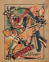Visage by Gaston Chaissac, vers 1955, Collage de papiers illustrés et encre de Chine, sold Apr 2023