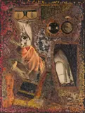 Il est midi moins 3 au fond du passage ogival by Claude Tarnaud, 1962, Technique mixte et collage sur isorel, sold Apr 2023