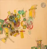 Hommage à Arrabal N° 18 by Daniel Humair, 1966, Encre et crayons gras sur carton, sold Apr 2023