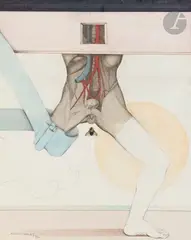 La Mouche by Michel Lablais, 1972, Technique mixte et collage sur papier, sold Apr 2023
