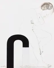 Before the shower (Bruce) by Michel Lablais, 1970, Encre et collage, sold Apr 2023