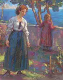 Jeune femme et fillette devant la mer by Jean Peske, Pastel, sold Dec 2011