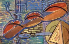 Composition by Louis Latapie, Gouache sur papier marouflé sur toile, sold Dec 2011