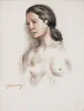 Jeune femme en buste by Sam Granovsky, Fusain et sanguine, sold Nov 2011
