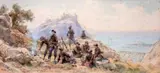 Le bivouac by Pierre Comba, Aquarelle, sold Nov 2011