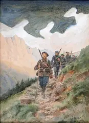Chasseurs Alpins sur un sentier by Pierre Comba, Aquarelle, sold Nov 2011
