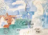 Le village by Jean Dufy, Aquarelle, sold Sep 2011