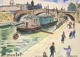 Le Pont Neuf, Notre Dame by Élisée Maclet, Aquarelle, sold Jun 2011