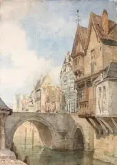 Vieilles maisons sur le canal by Jules Pierre M.dieterle, 1872, Aquarelle, sold May 2011