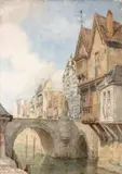 Vieilles maisons sur le canal by Jules Pierre M.dieterle, 1872, Aquarelle, sold May 2011