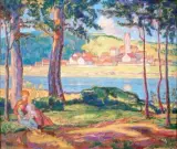 Mère et enfants près de la rivière by Jean Peske, Pastel sur papier, sold May 2011